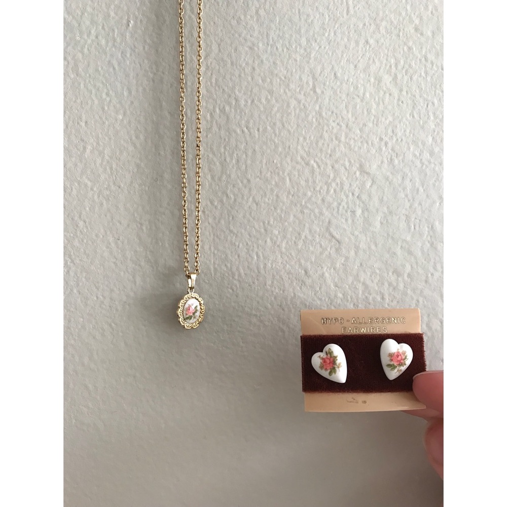 Vintage Rose Earrings and Necklace